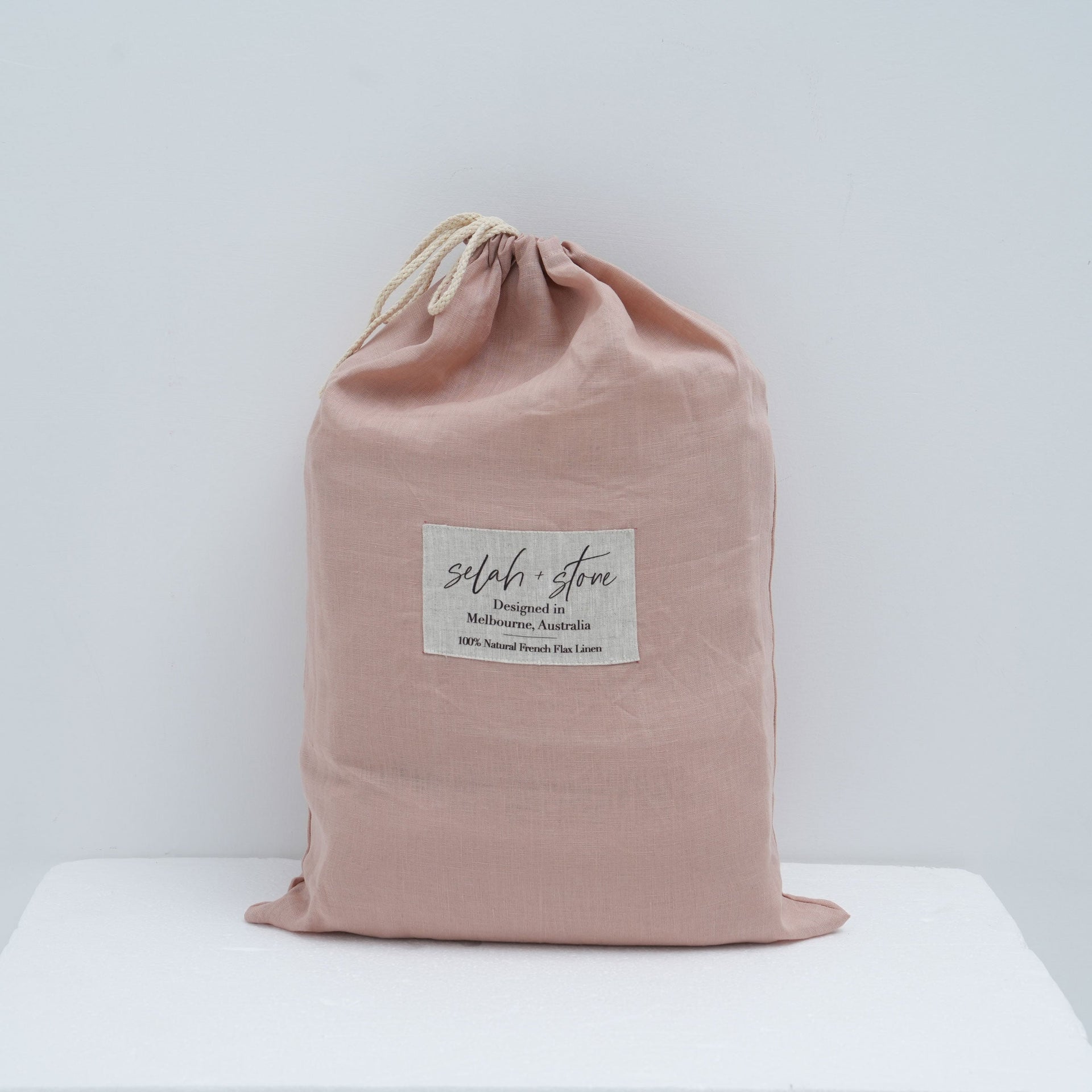 Quilted Linen Blanket - Pink Clay + Beige Gingham