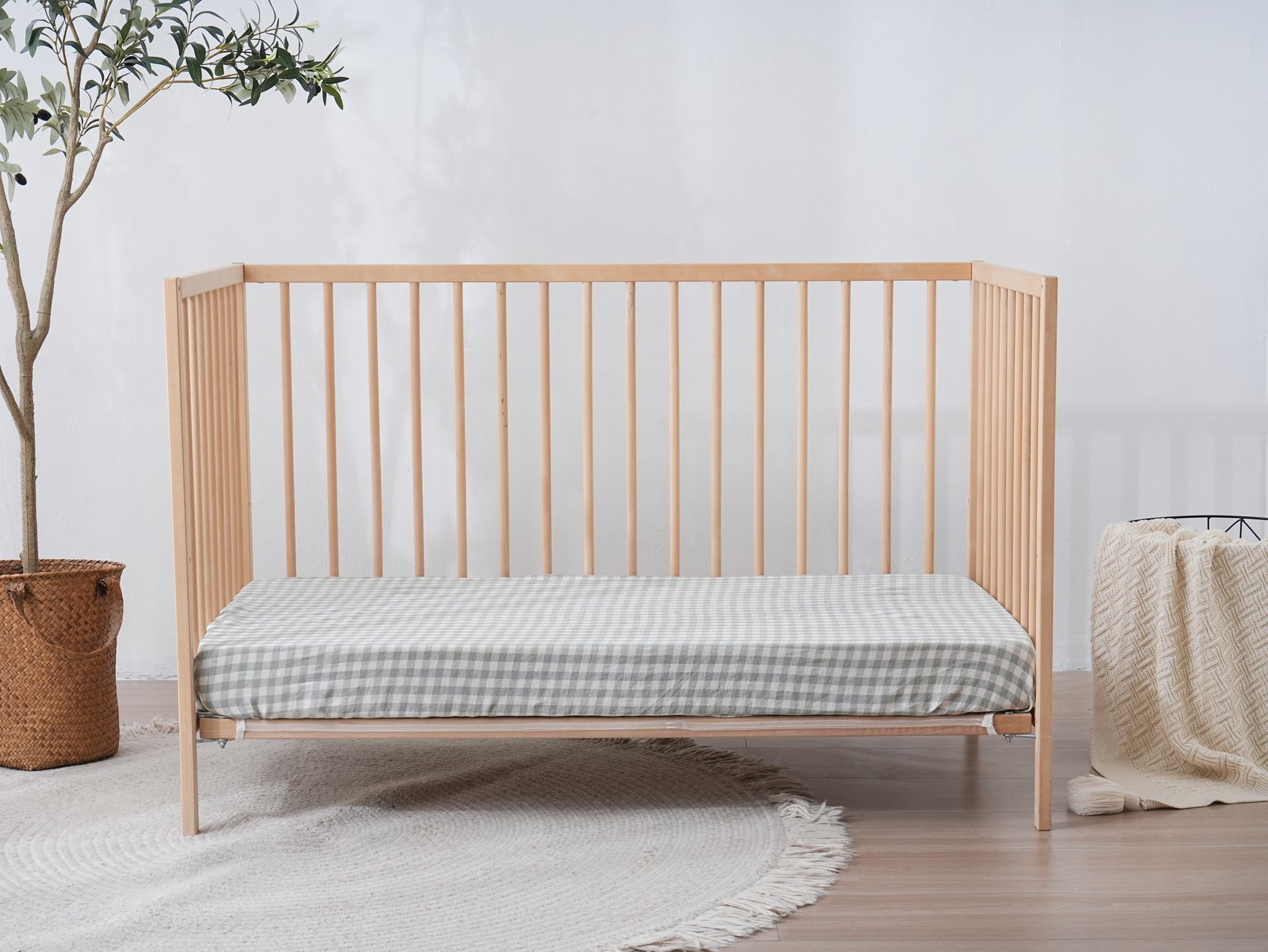 Fitted Linen Crib Sheet - BEIGE GINGHAM