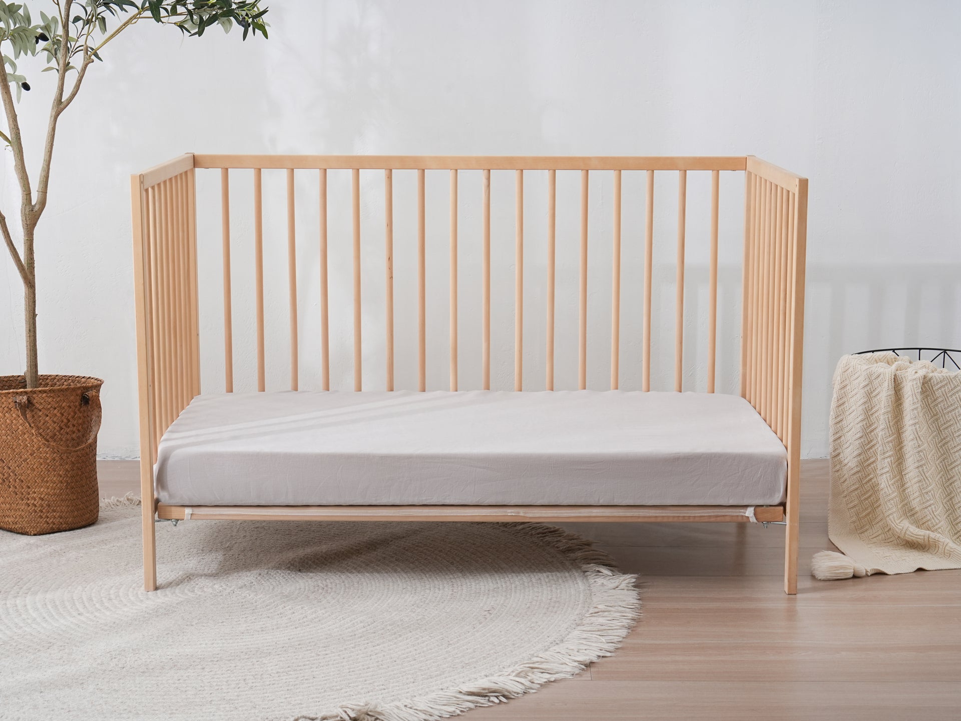 Fitted Linen Crib Sheet - BEIGE GINGHAM