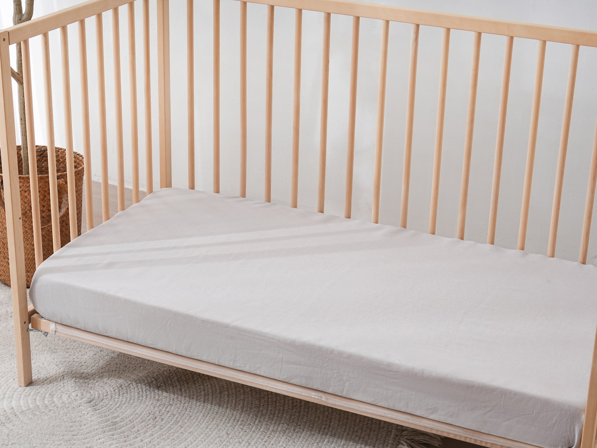Fitted Linen Crib Sheet - BEIGE GINGHAM