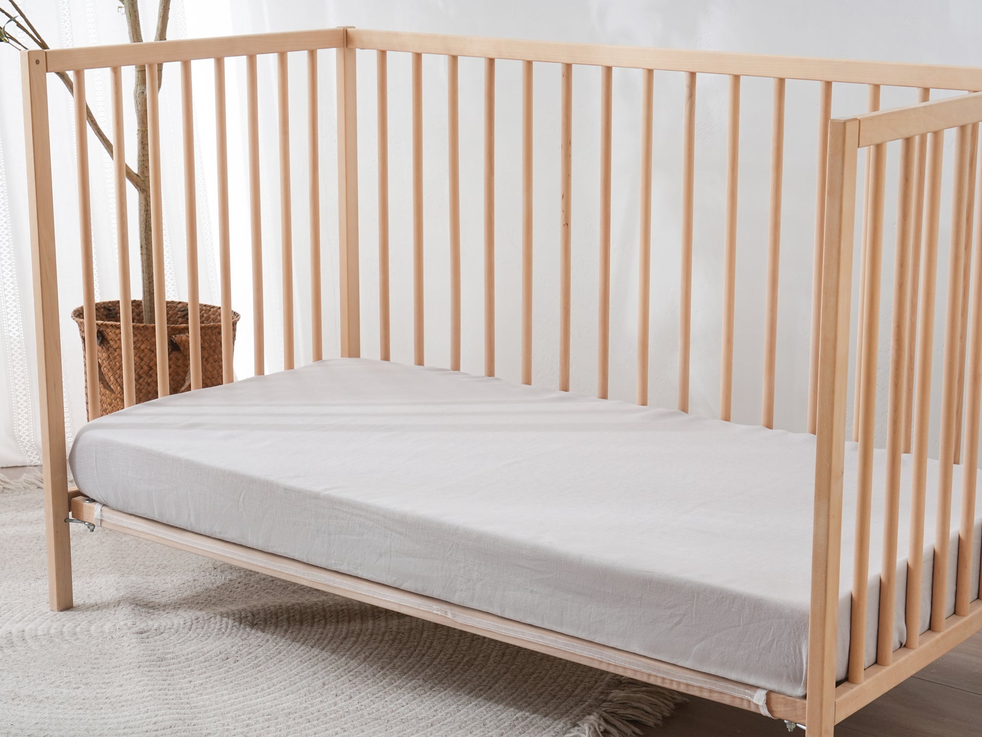 Fitted Linen Crib Sheet - BEIGE GINGHAM