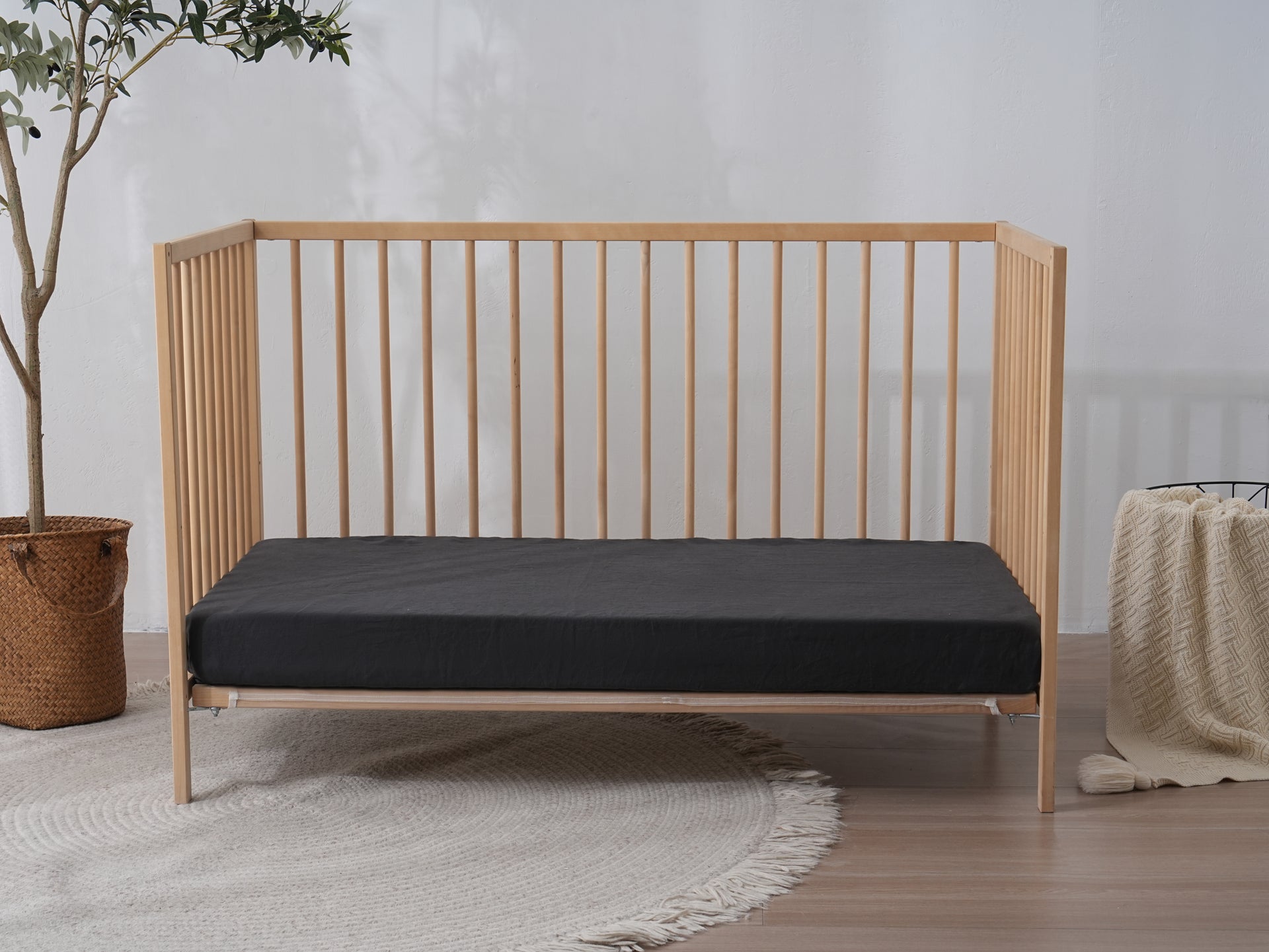Fitted Linen Crib Sheet - BEIGE GINGHAM