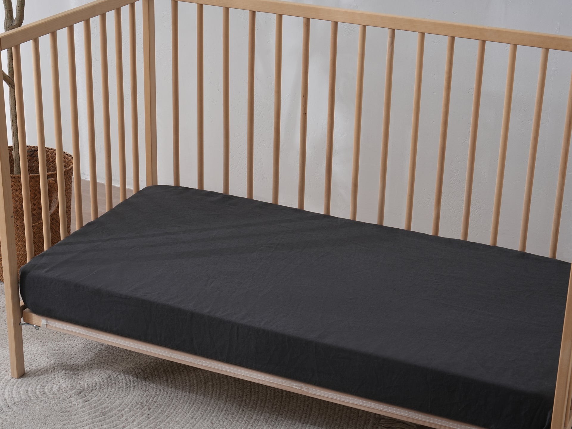 Fitted Linen Crib Sheet - BEIGE GINGHAM