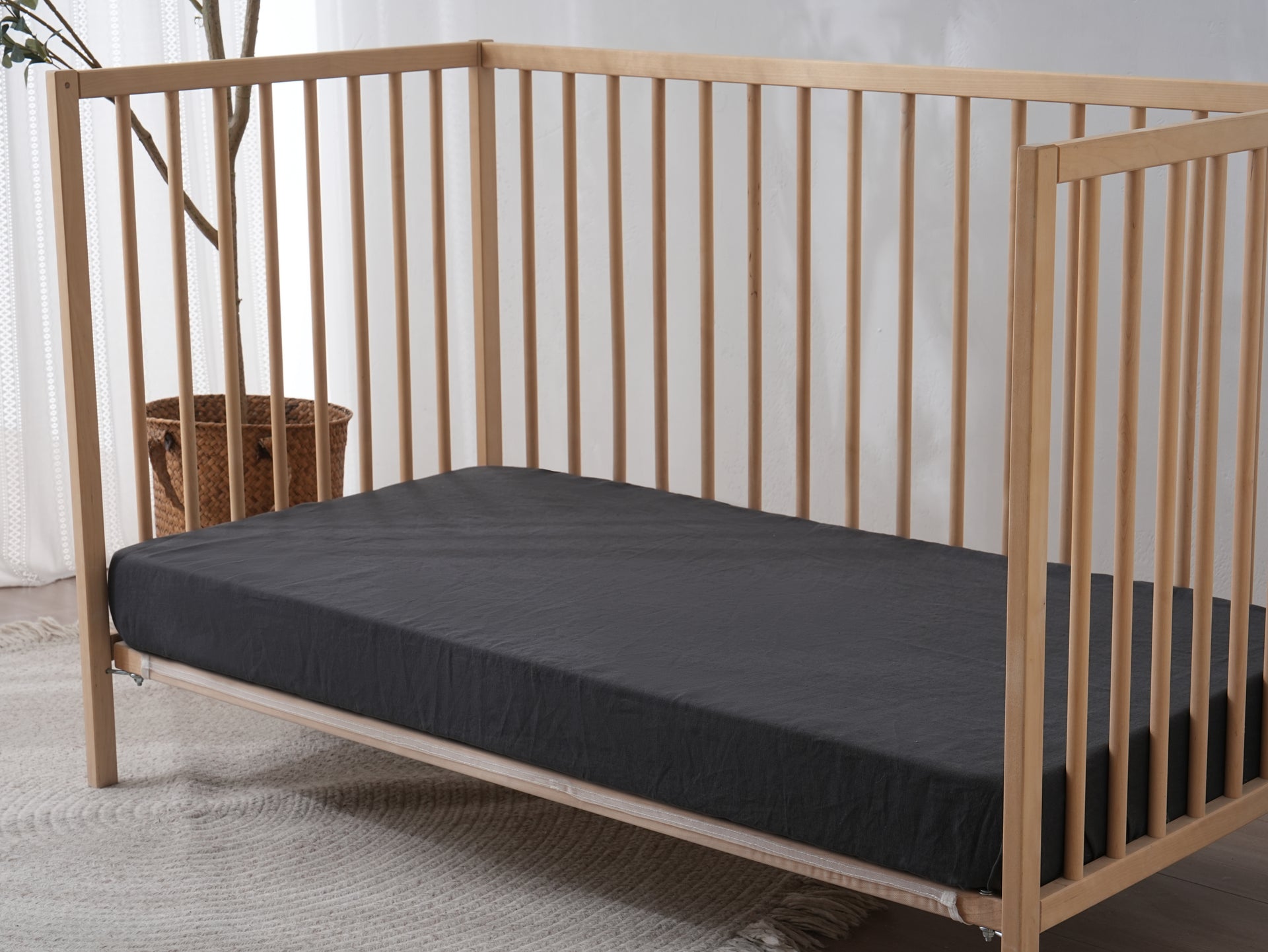 Fitted Linen Crib Sheet - BEIGE GINGHAM