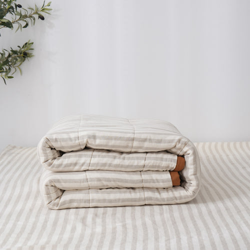 Quilted Linen Blanket - CLAY + SAND STRIPE