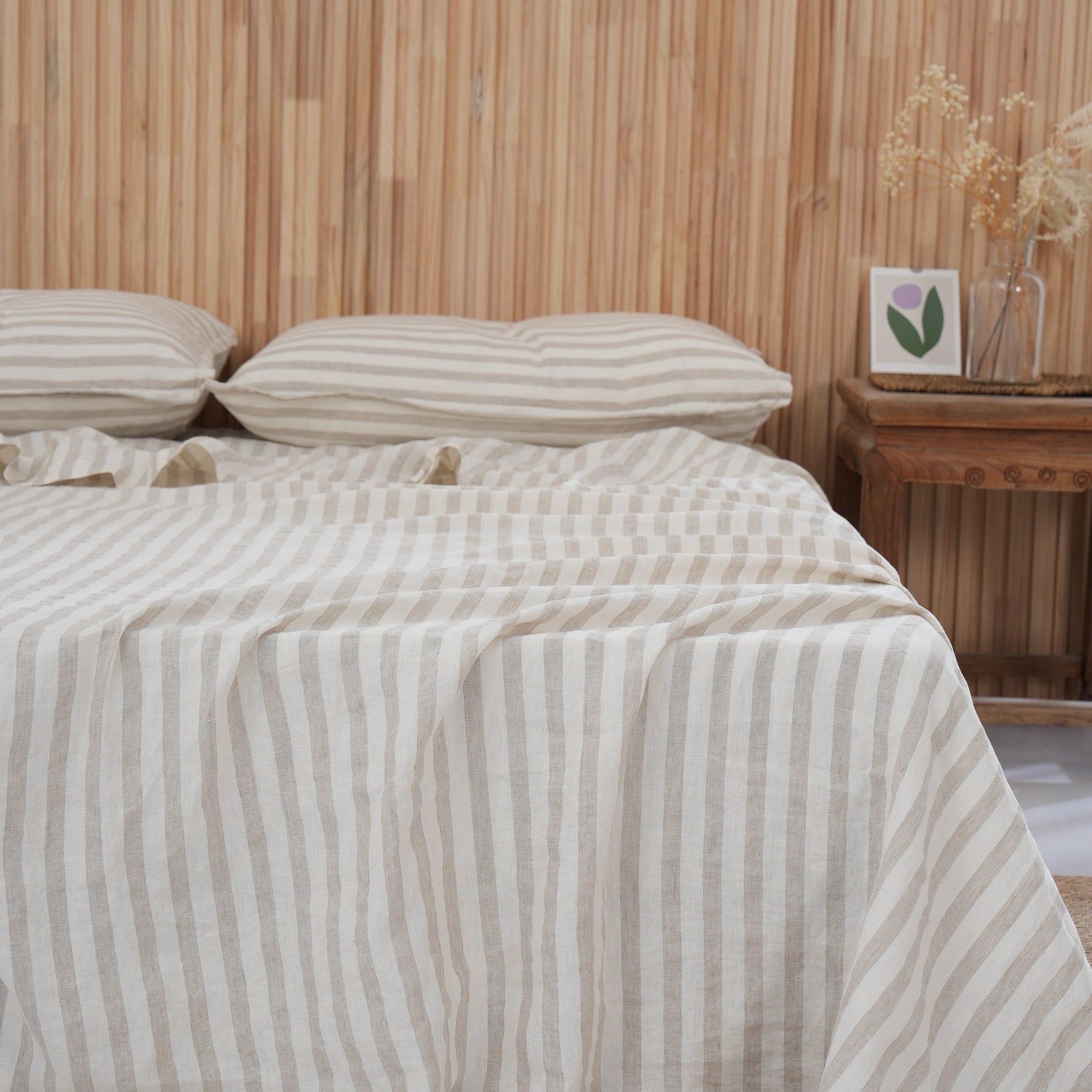 Linen Flat Sheet - Sand Stripe
