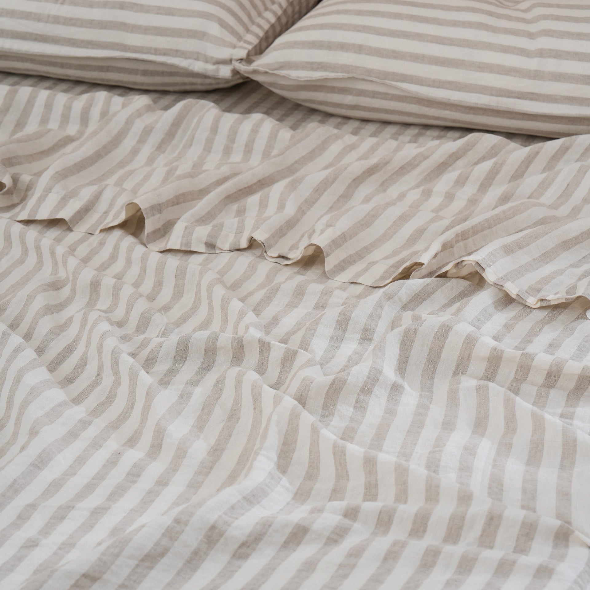Linen Flat Sheet - Sand Stripe