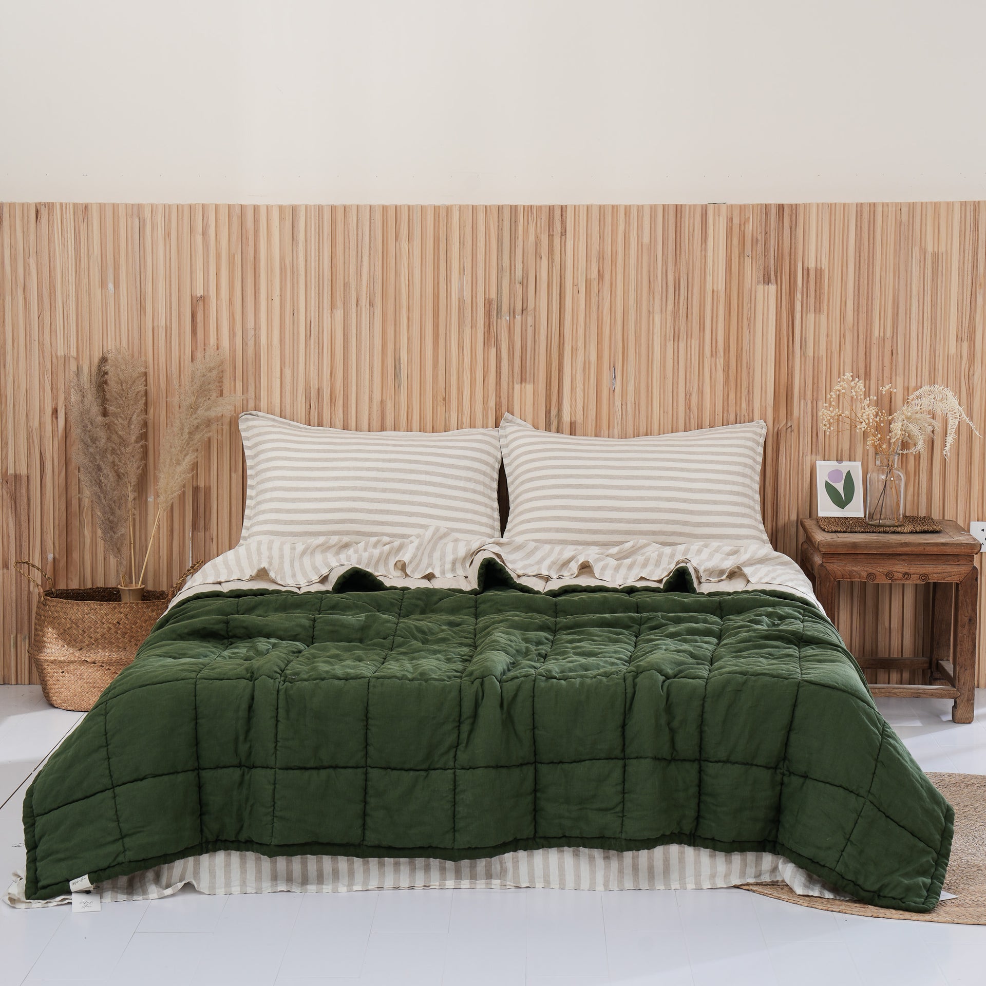 Quilted Linen Blanket - Forest + Sand