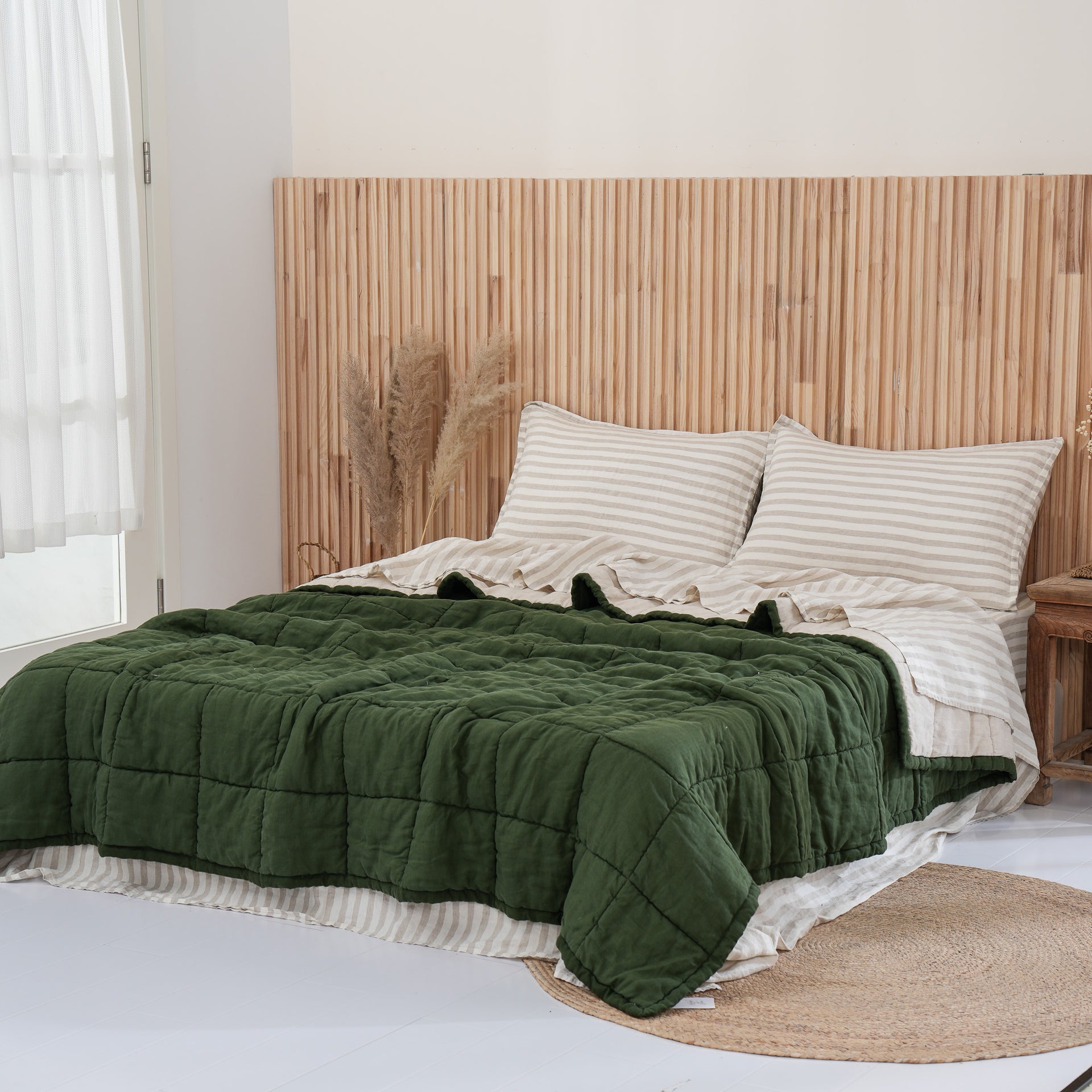 Quilted Linen Blanket - Forest + Sand