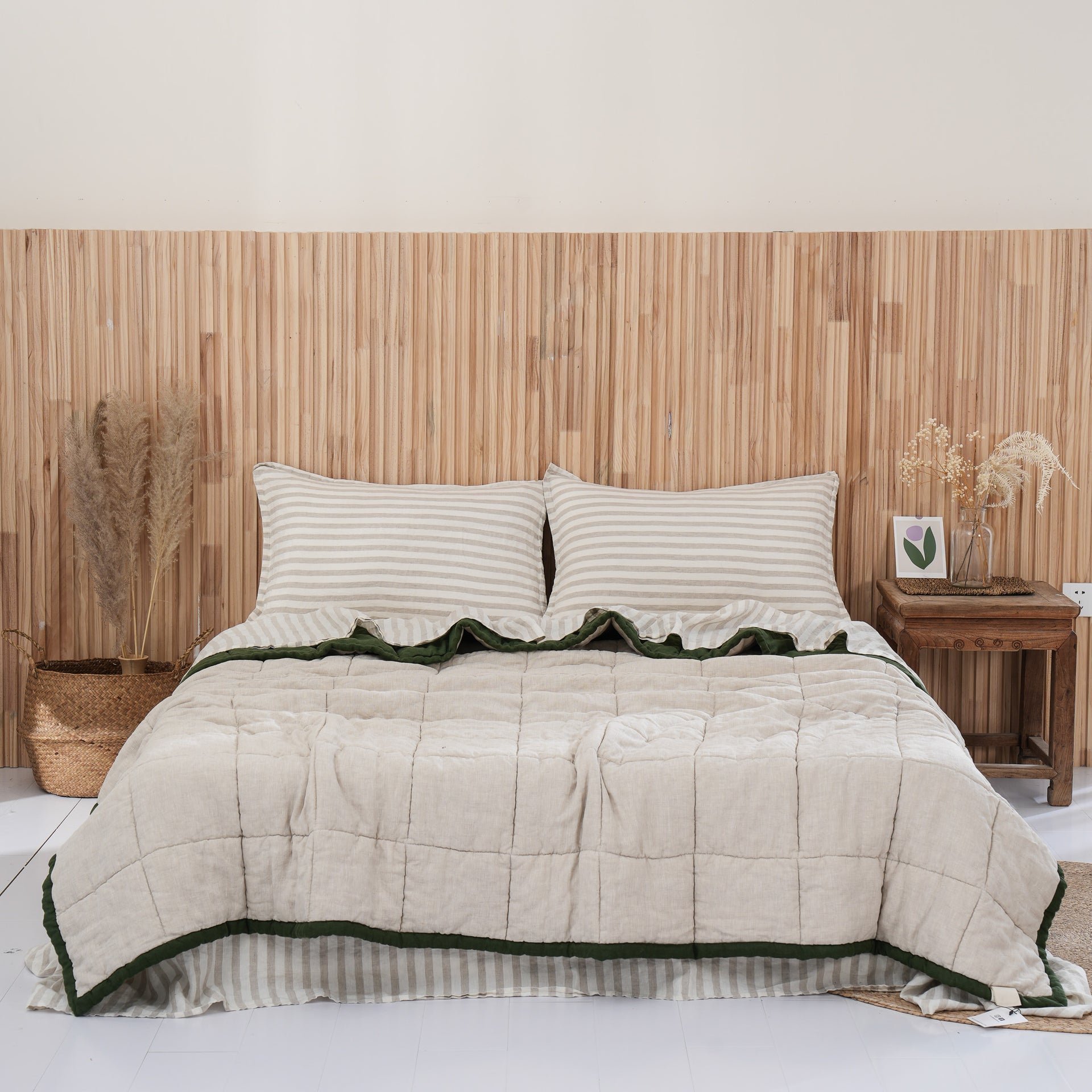 Quilted Linen Blanket - Forest + Sand