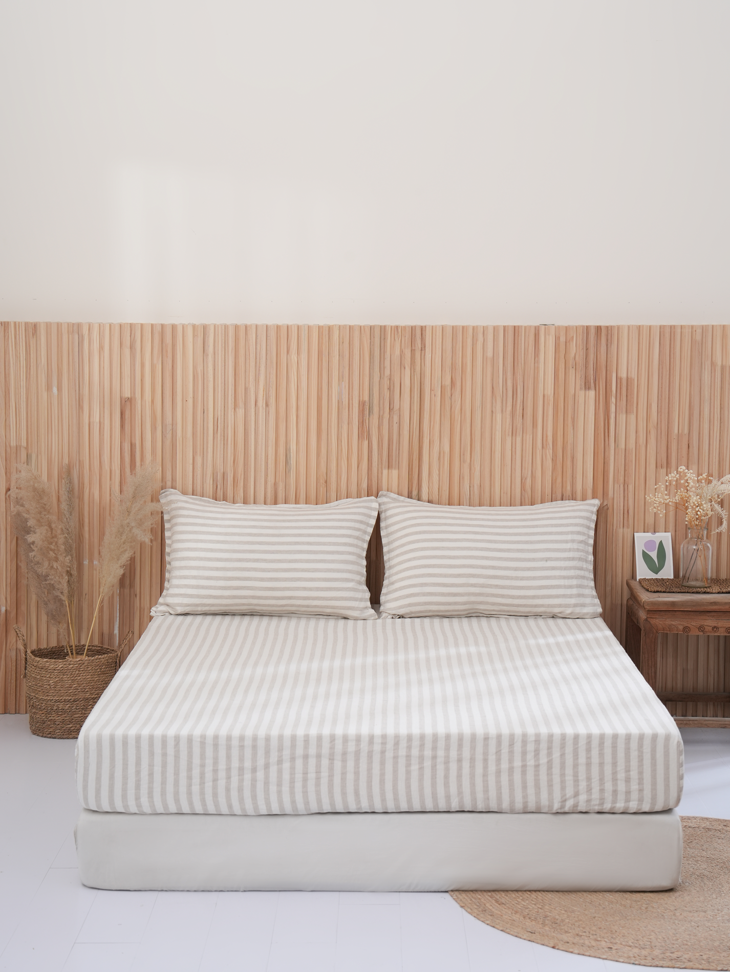 Linen Fitted Sheet - Sand Stripe