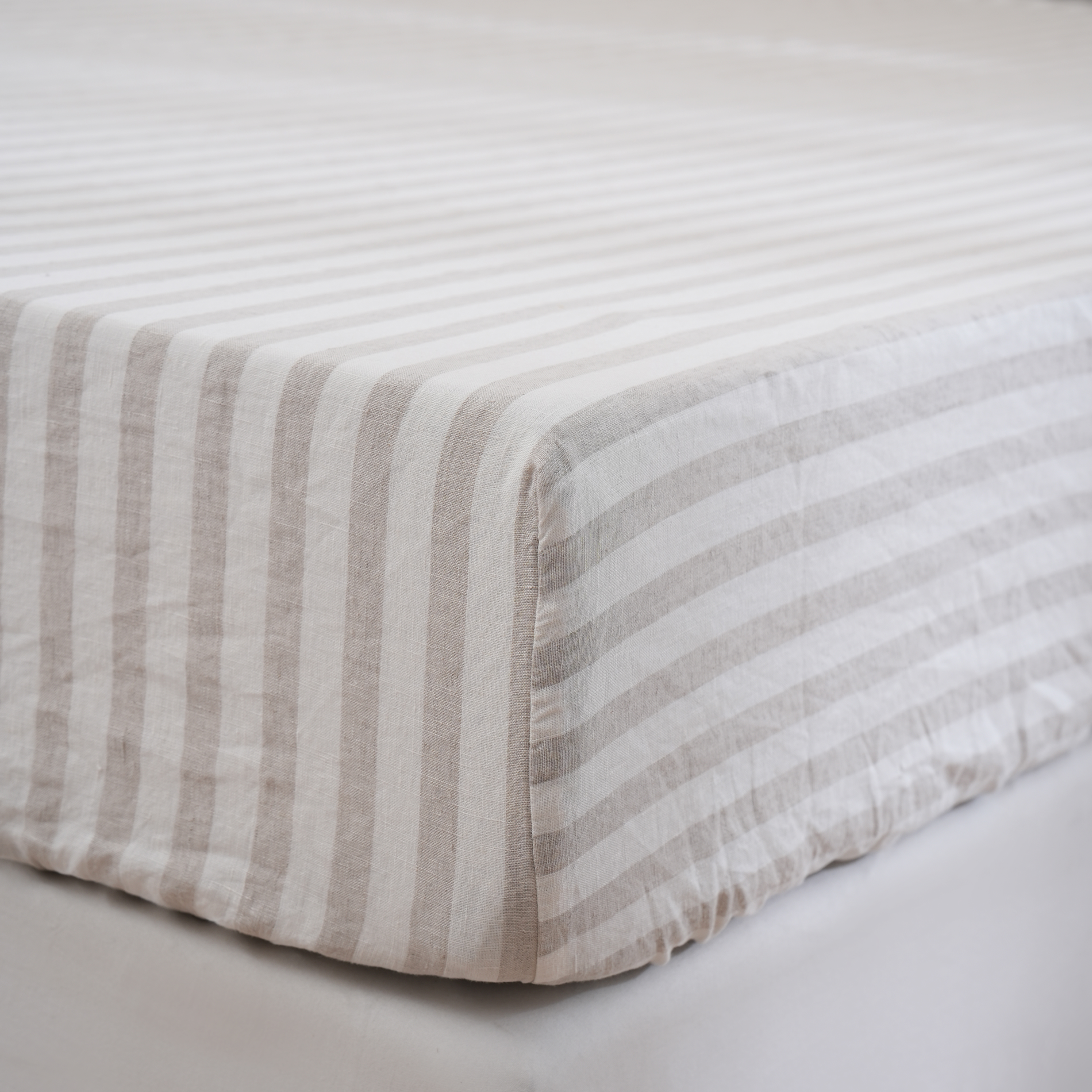 Linen Fitted Sheet - Sand Stripe