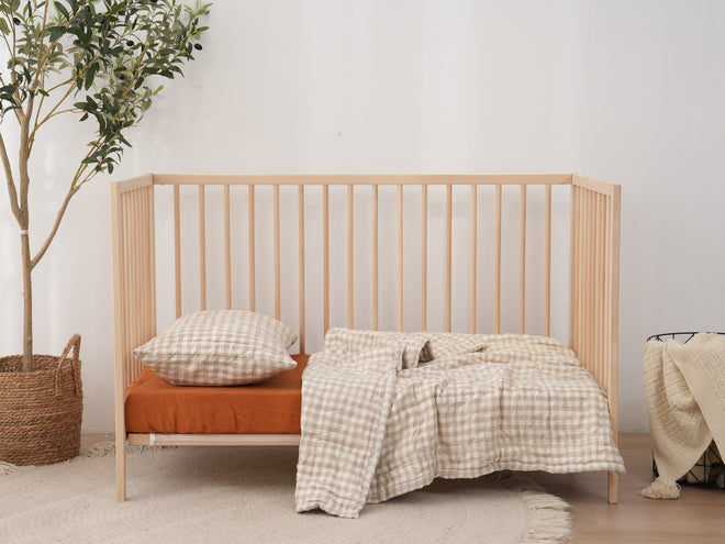 GINGHAM - Quilted Crib Blanket & Play Mat - 100% French Flax Linen