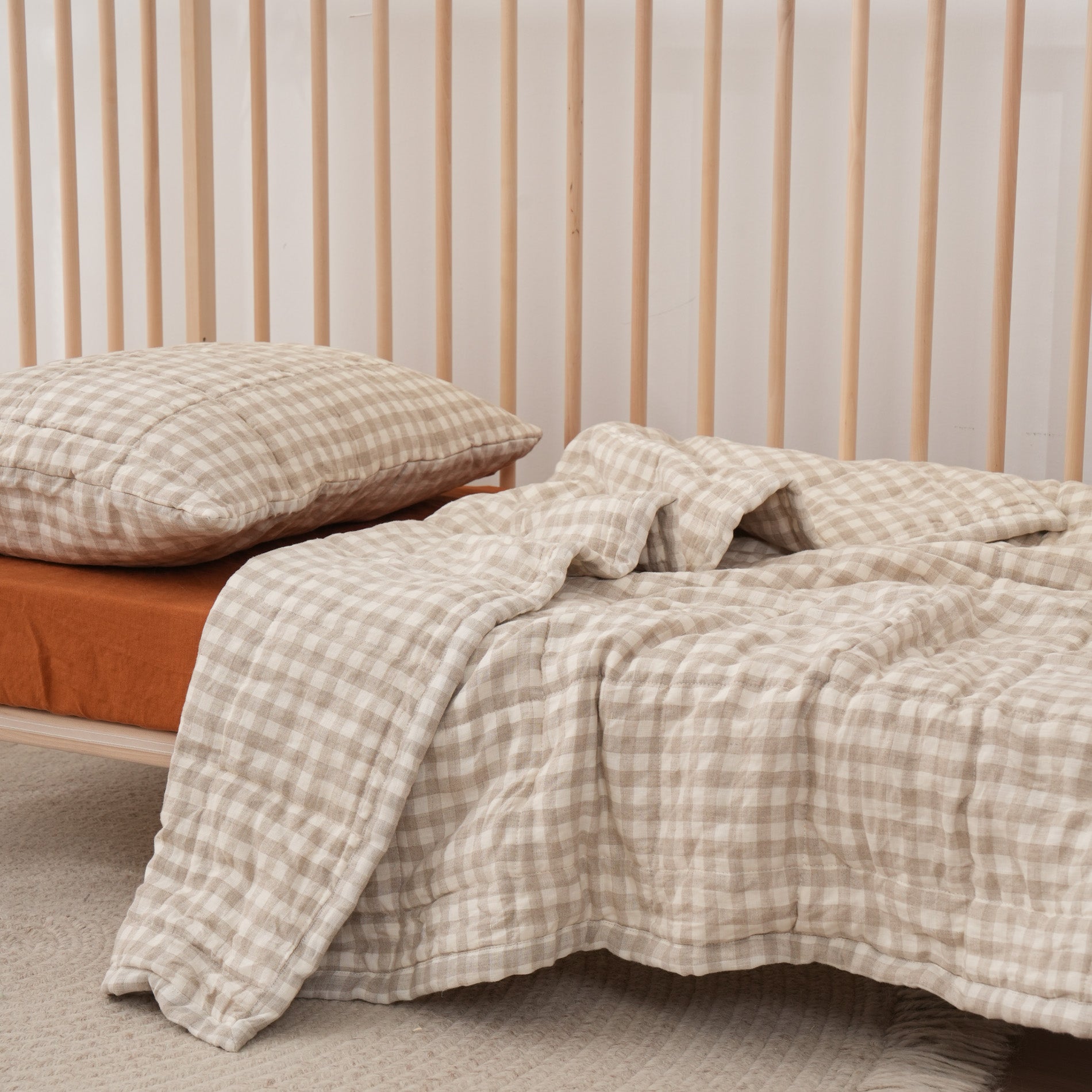 GINGHAM - Quilted Crib Blanket & Play Mat - 100% French Flax Linen