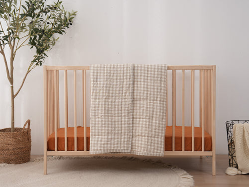 GINGHAM - Quilted Crib Blanket & Play Mat - 100% French Flax Linen