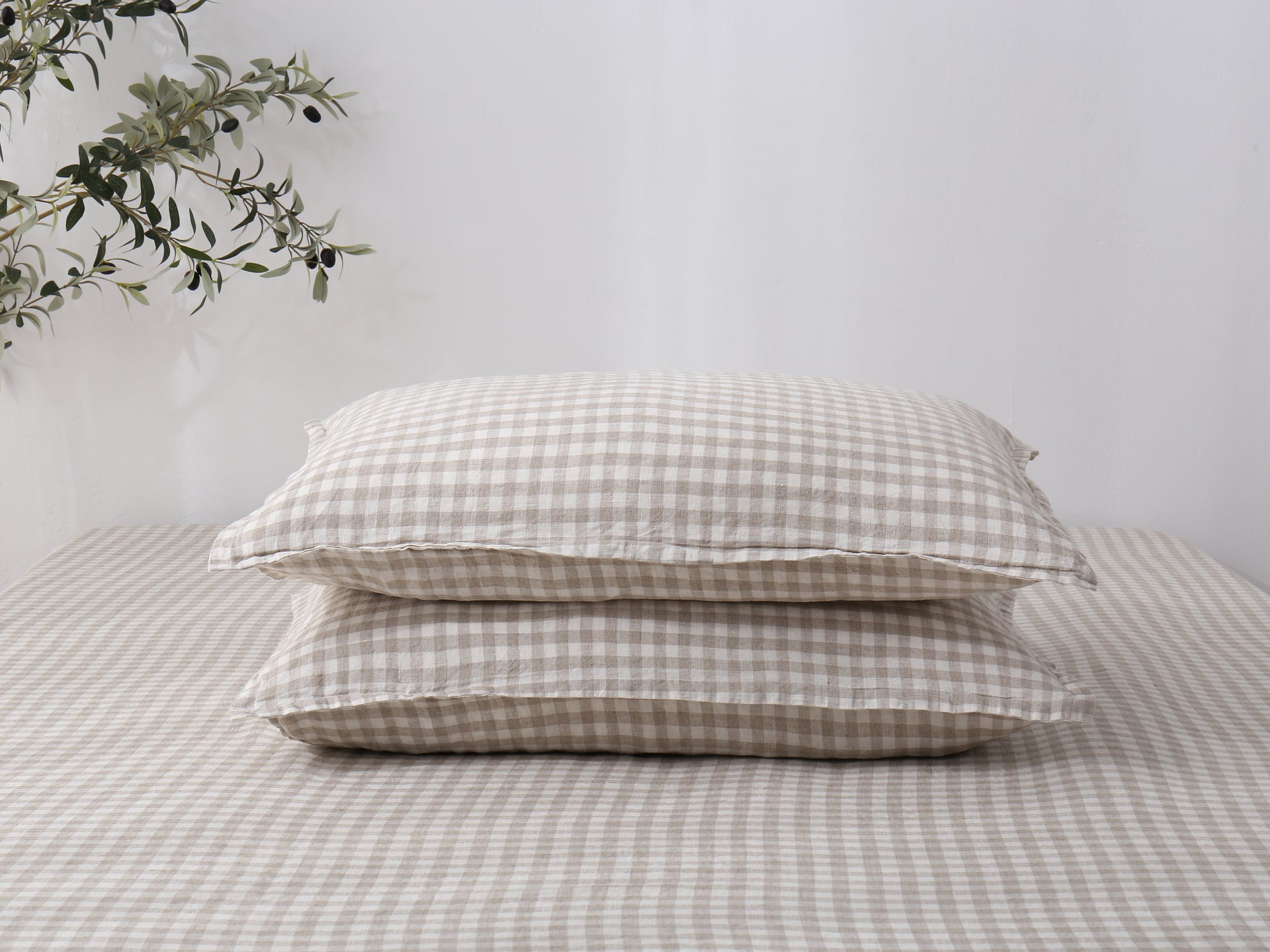 Linen Sheet Set - Beige Gingham