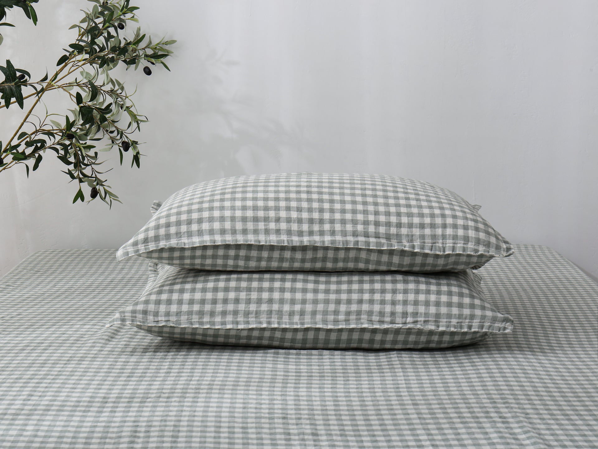 Linen Sheet Set - Sage Gingham
