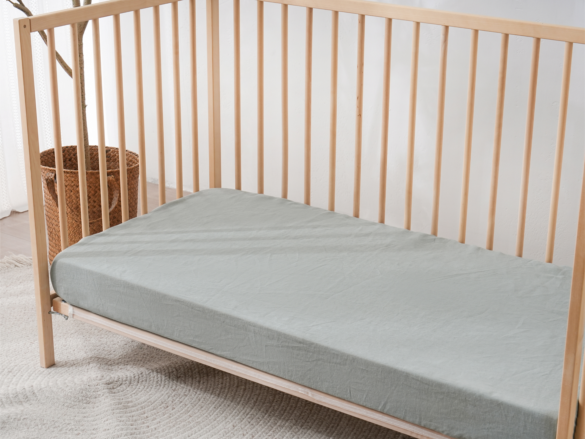 Fitted Linen Crib Sheet - SAGE