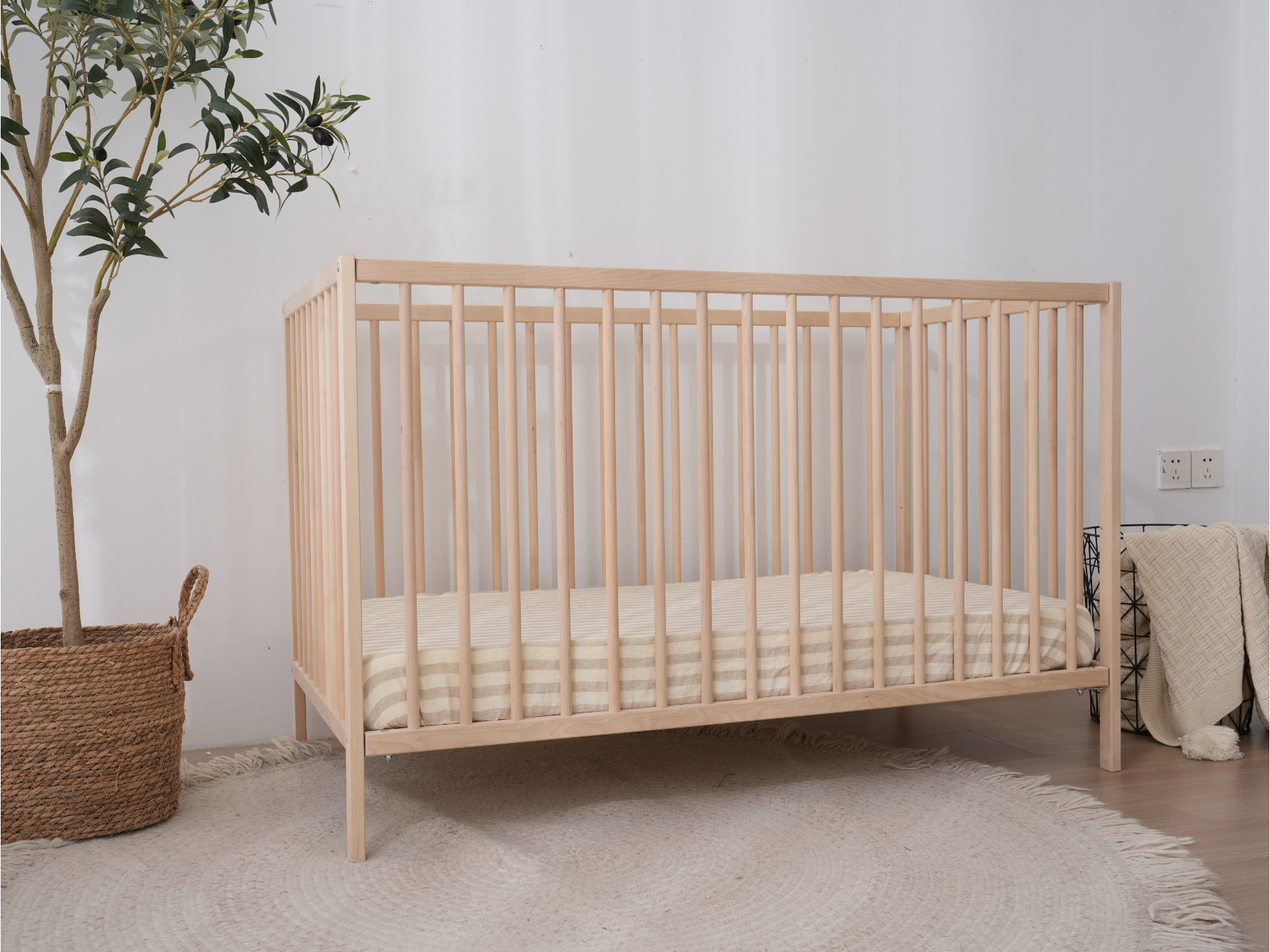 Fitted Linen Cot Sheet - Sand Stripe