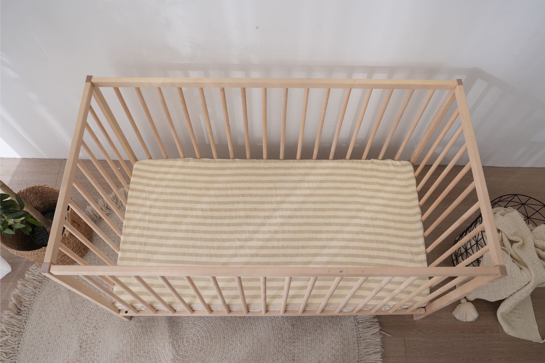 Fitted Linen Cot Sheet - Sand Stripe
