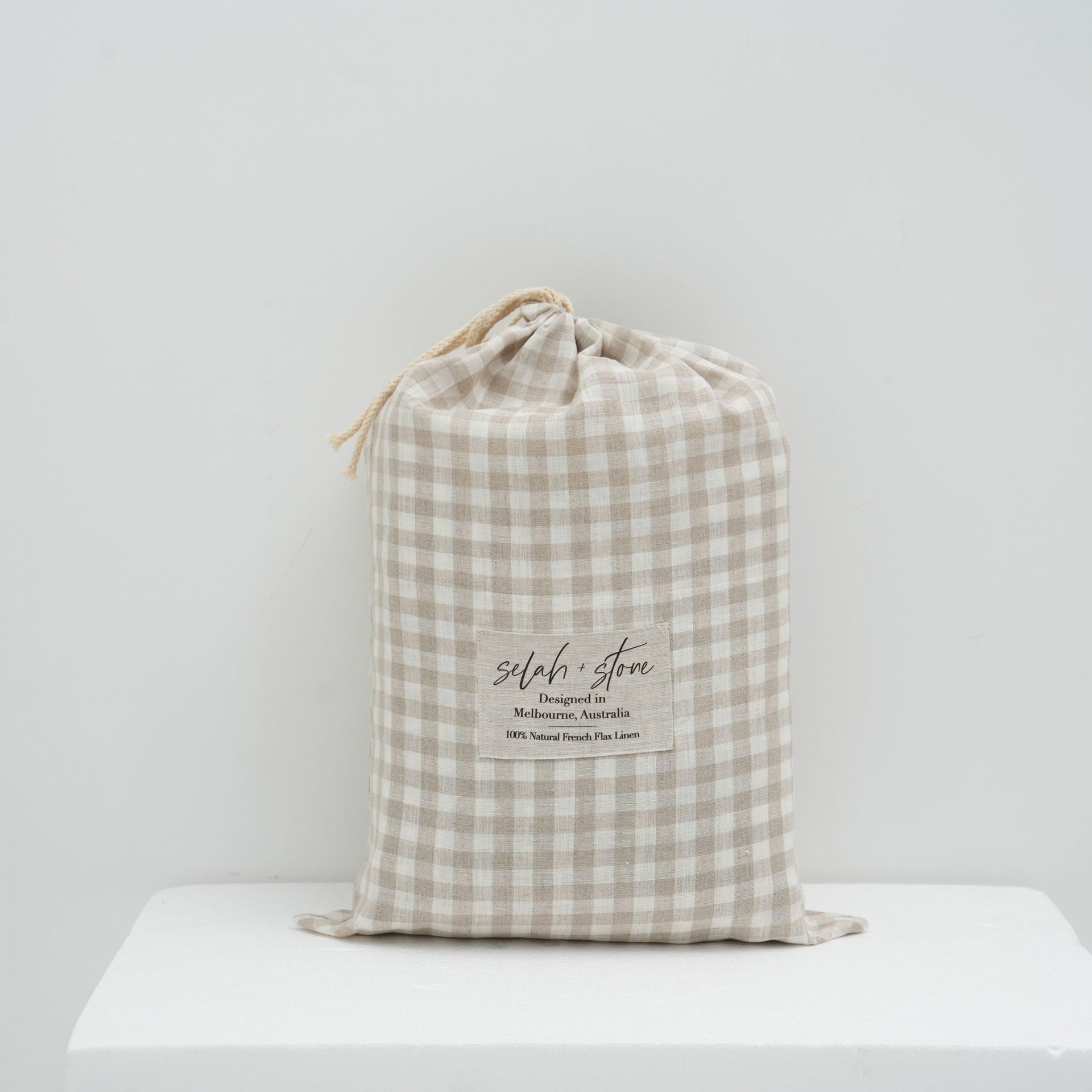 Quilted Linen Blanket - Beige Gingham