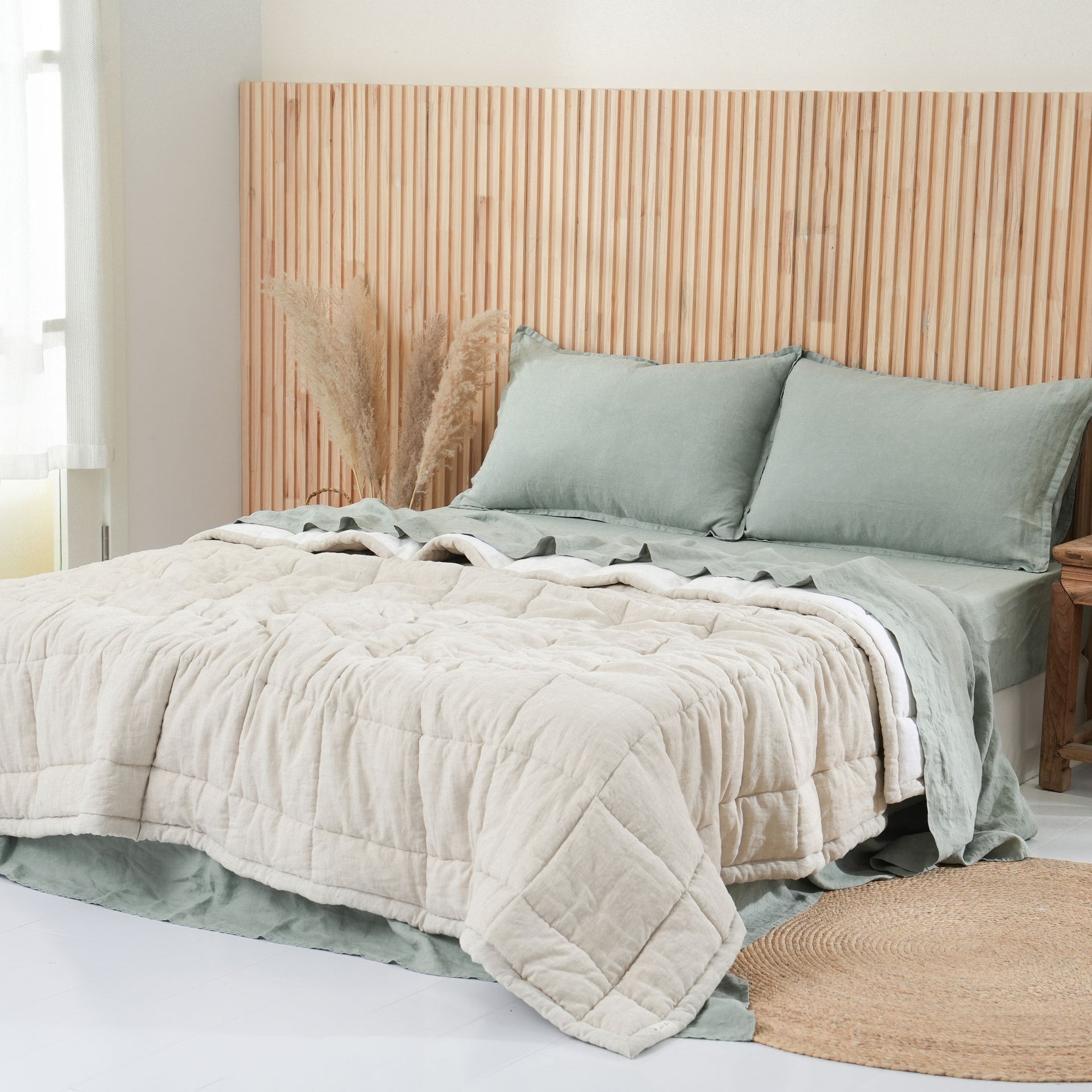 Quilted Linen Blanket - Sand + Snow