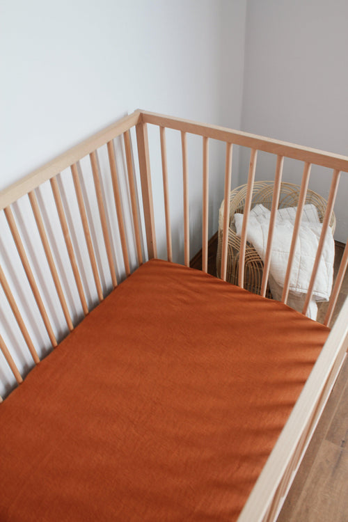 Fitted Linen Cot Sheet - CLAY - Selah + Stone