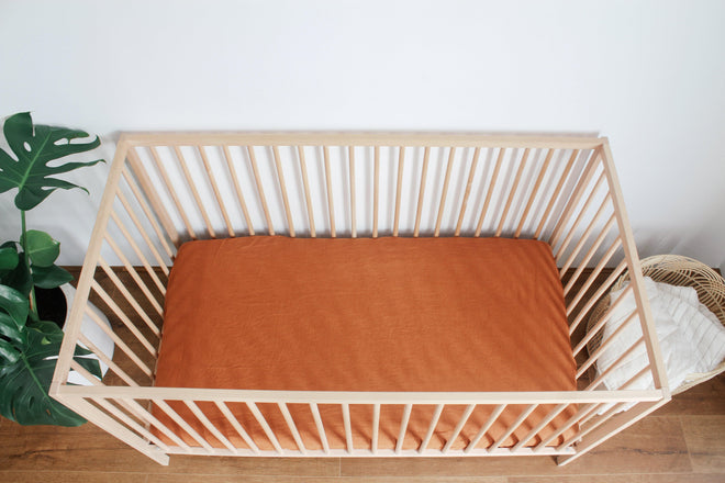 Fitted Linen Cot Sheet - CLAY - Selah + Stone
