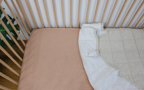 Fitted Linen Cot Sheet - PINK CLAY - Selah + Stone